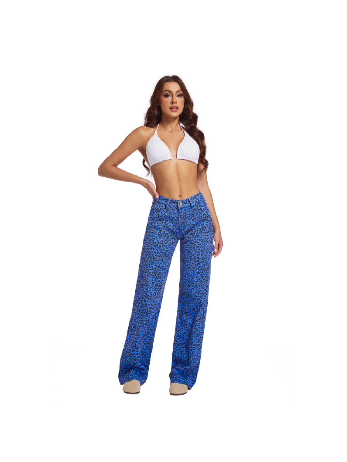 Women’s Leopard Print Wide-Leg Pants – Mid-Low Rise, Loose Straight Fit, Casual Everyday Comfort Trousers