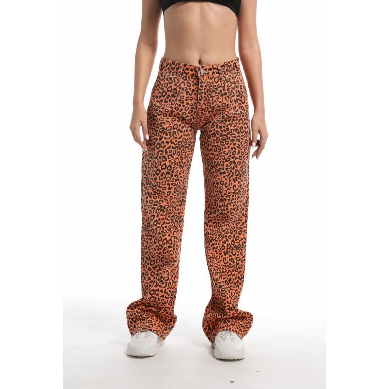 Women’s Leopard Wide-Leg Pants – Trendy Mid-Low Rise Straight Fit, All Sizes Available