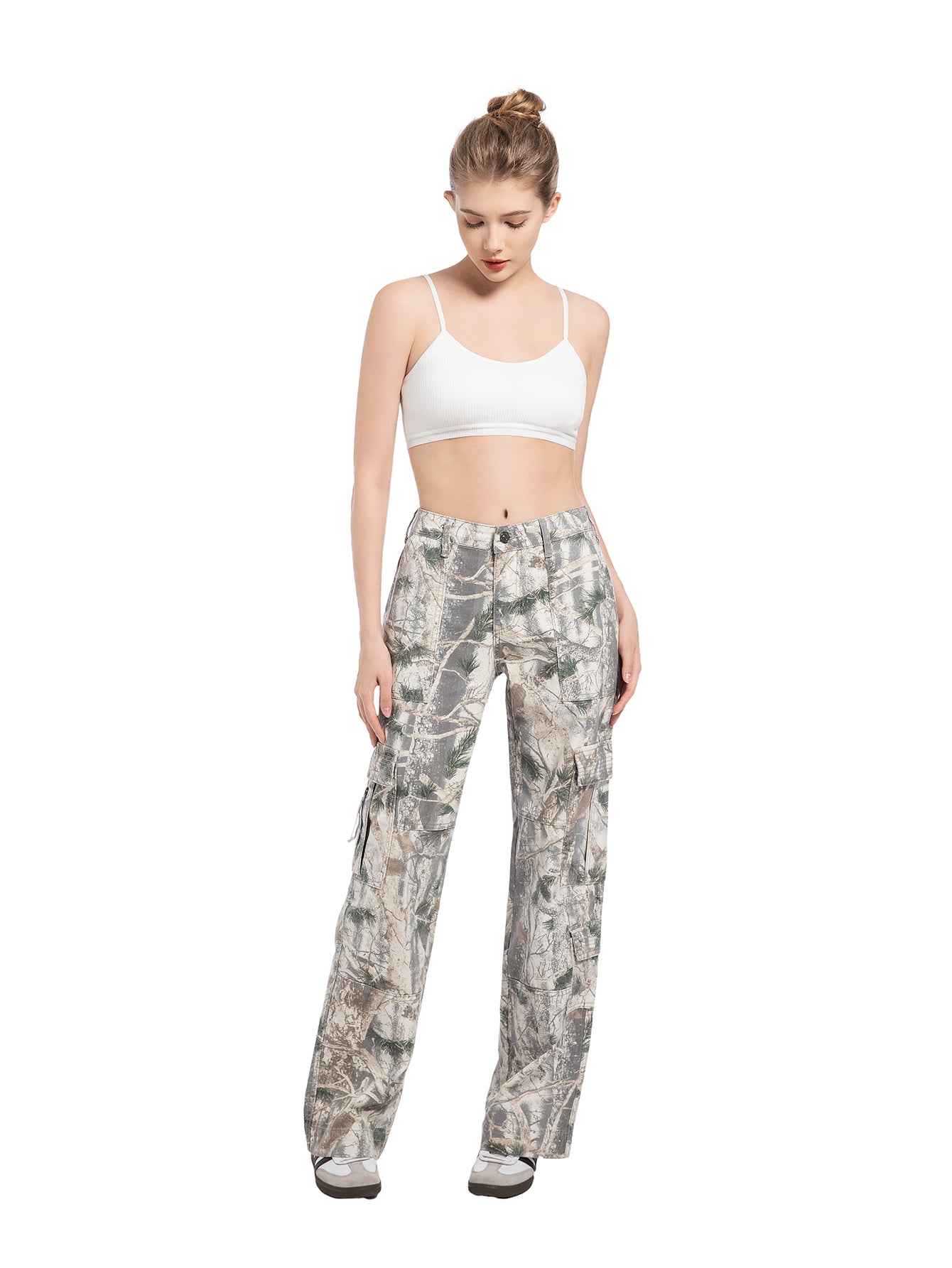 Women’s Loose Camo Pants – Mid/Low Rise Wide-Leg Style, Available in Regular & Plus Sizes