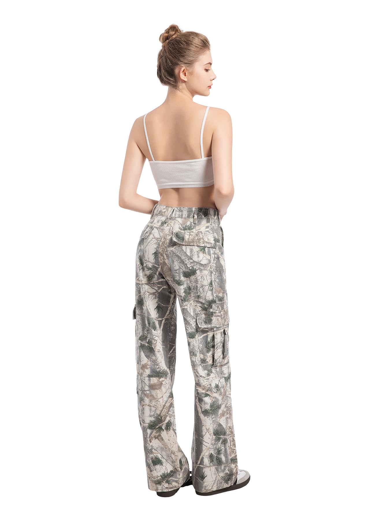 Women’s Loose Camo Pants – Mid/Low Rise Wide-Leg Style, Available in Regular & Plus Sizes