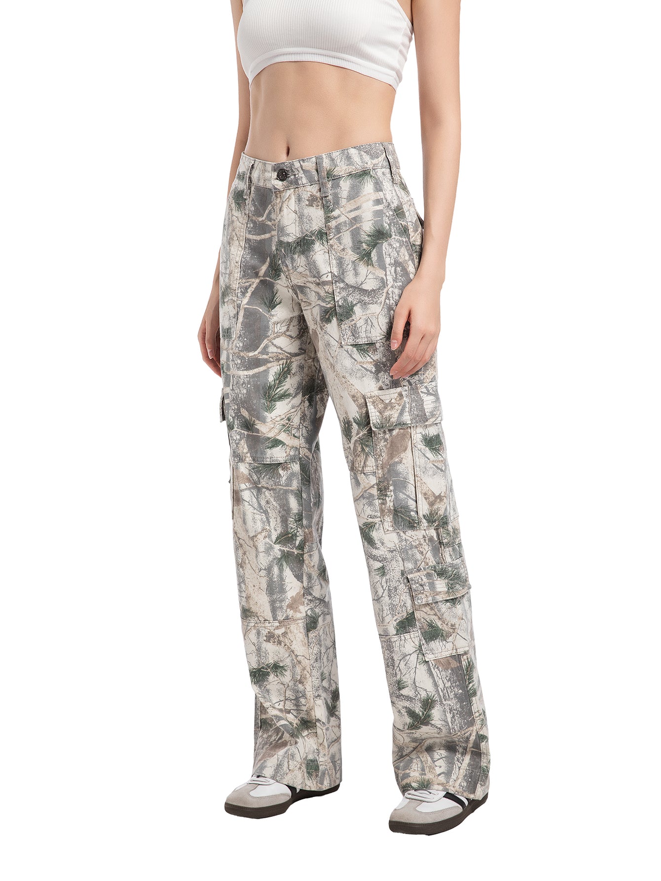 Women’s Loose Camo Pants – Mid/Low Rise Wide-Leg Style, Available in Regular & Plus Sizes