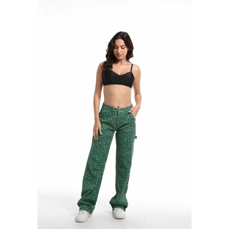 Women’s Leopard Print Wide-Leg Pants – Casual Mid-Low Waist Straight Fit, Comfortable Daily Wear