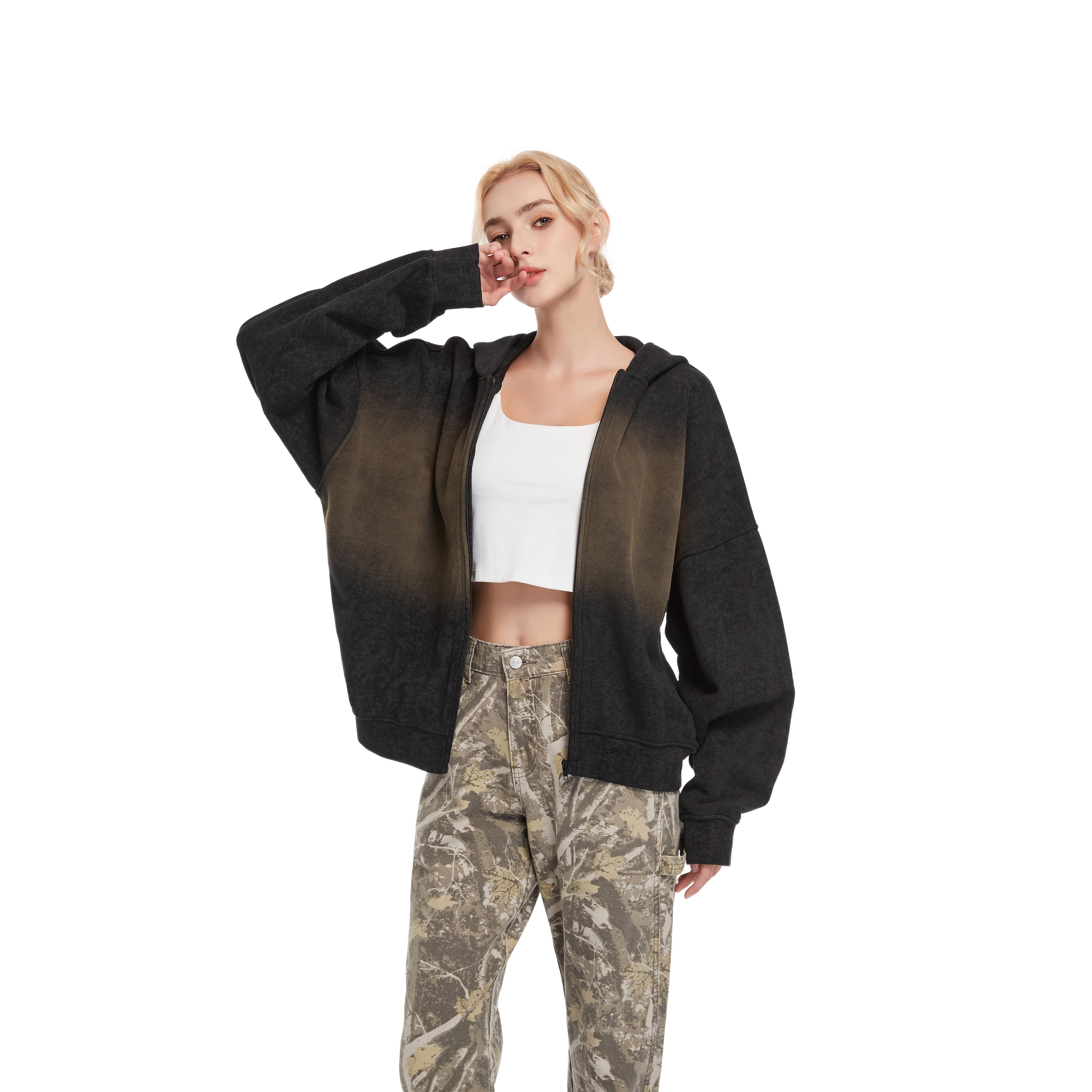 Women’s Vintage Long Sleeve Jacket – Simple Zip-Up Casual Jacket for Everyday Wear