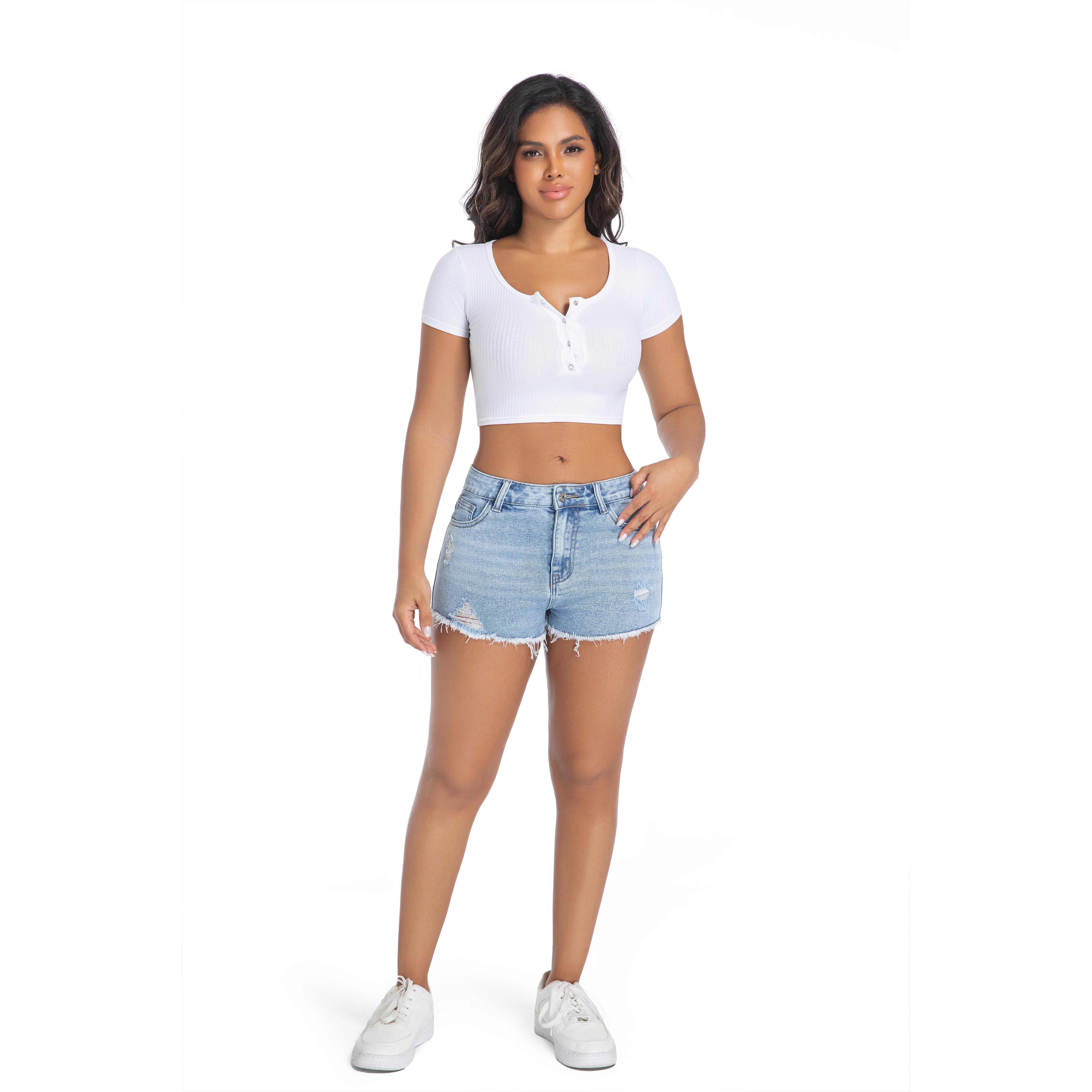 PinkyMoor Womens'jean shorts Mid-Low Waist Elastic Ripped Denim Summer Casual Shorts - Womenswear, Bottom summer dresses 2025 women Light Blue Minimalist Baggy