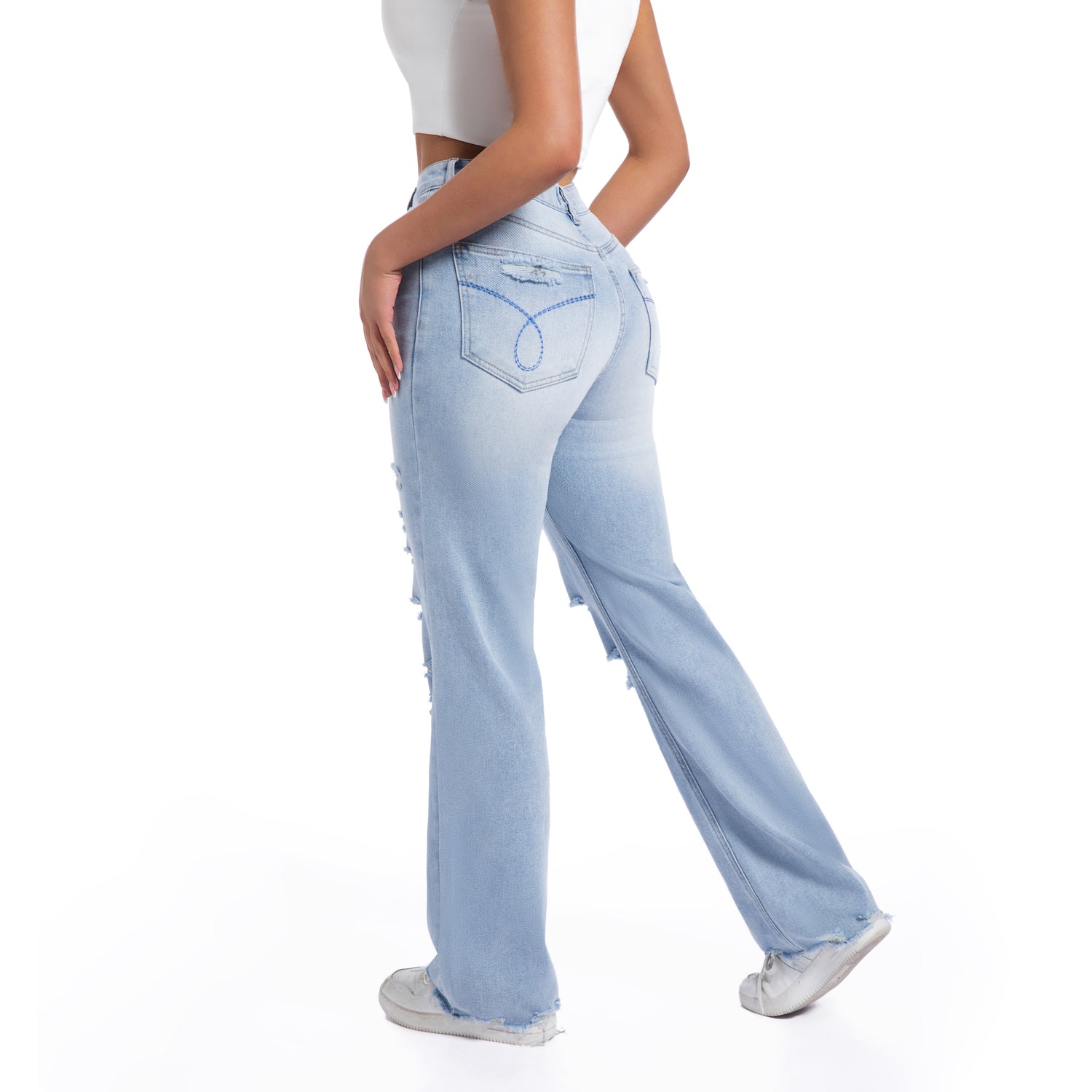 Low-rise ripped jeans