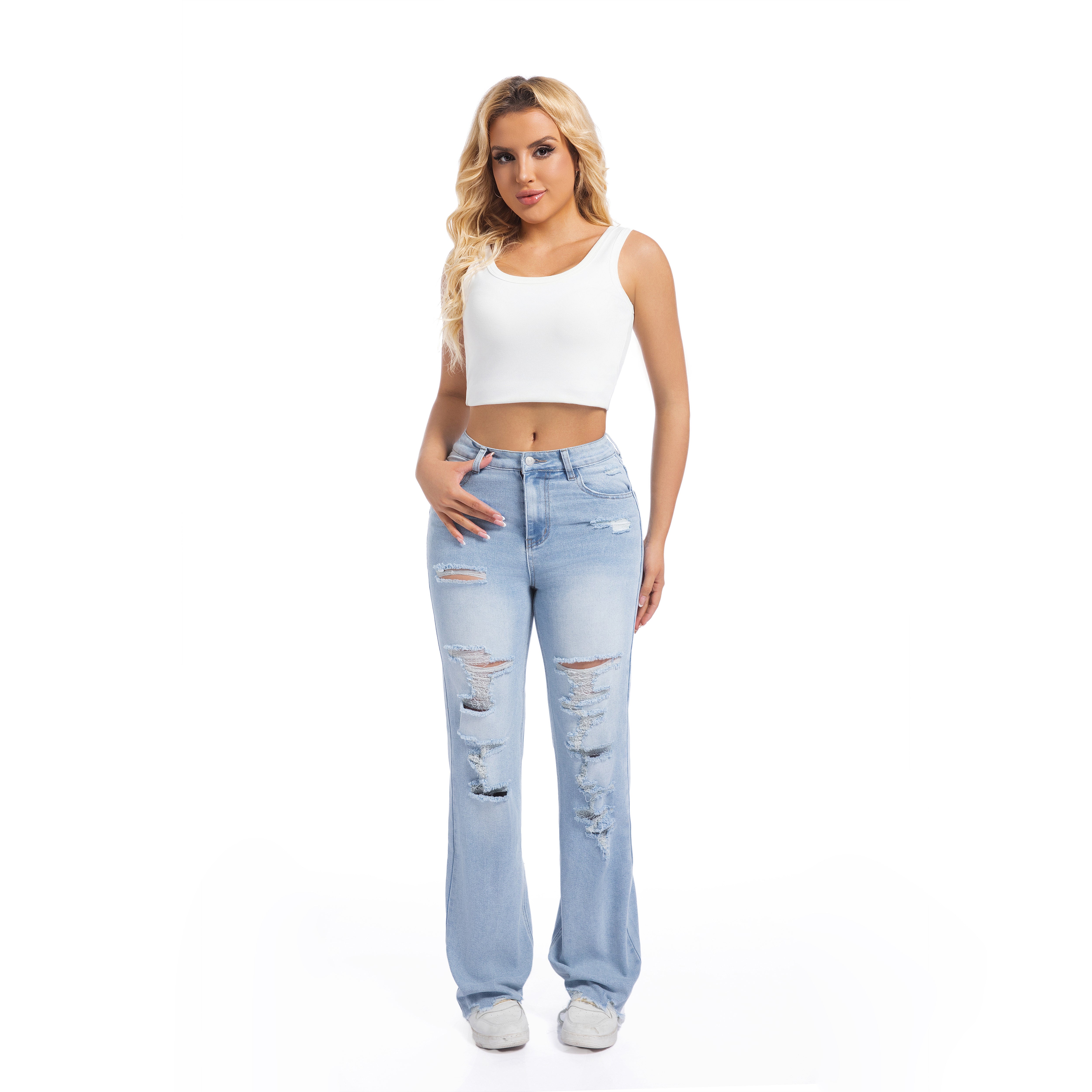 90s Low-Rise Straight-Leg Distressed Jeans