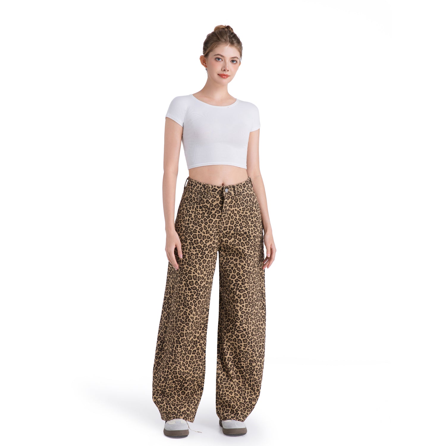 Leopard Print Wide-Leg Trousers