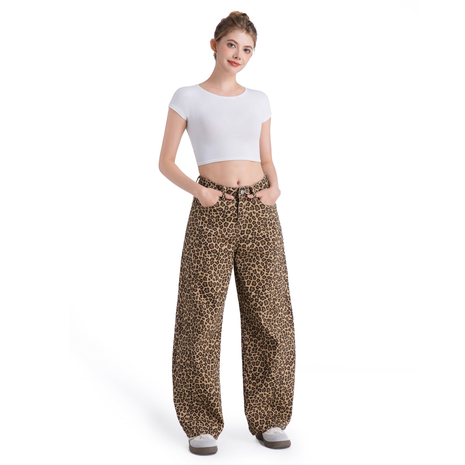 Leopard Print Wide-Leg Trousers