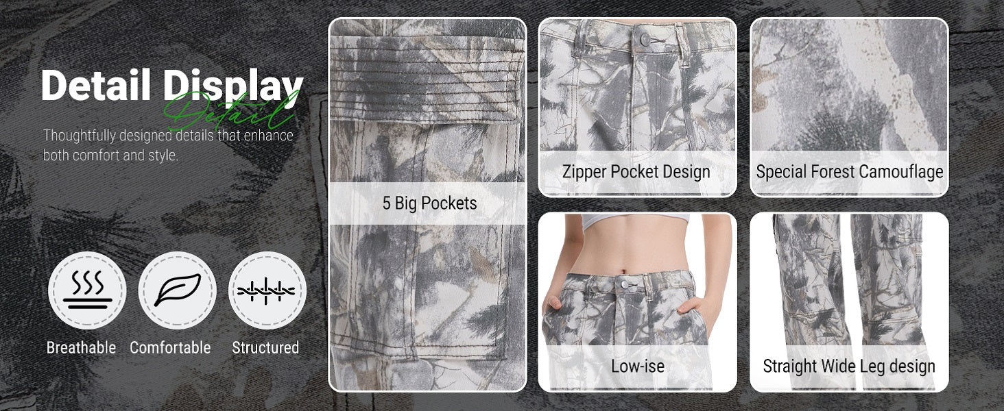 Pine Needle Camouflage Cargo Pants Multi-Pocket Design Comfort Casual Pants