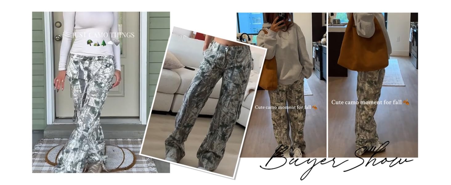 Pine Needle Camouflage Cargo Pants Multi-Pocket Design Comfort Casual Pants
