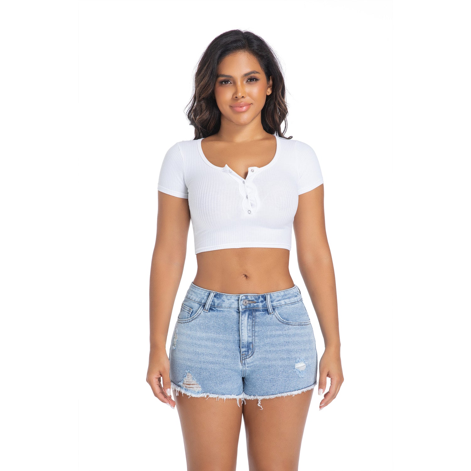 Slim Fit Mid Rise Jean Shorts Stretchy Denim Shorts Casual Summer Bottoms for Women