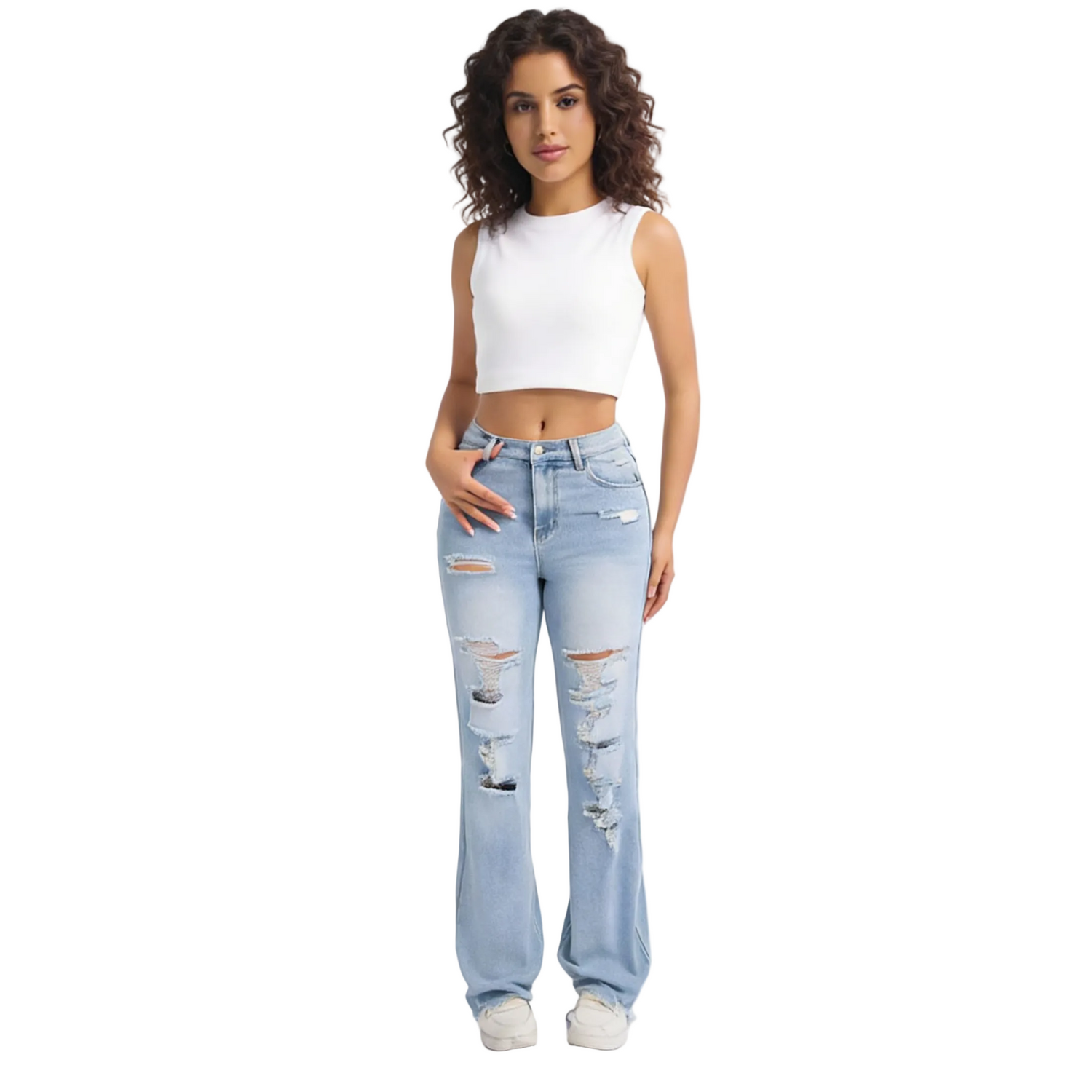 Low-waisted straight-leg jeans