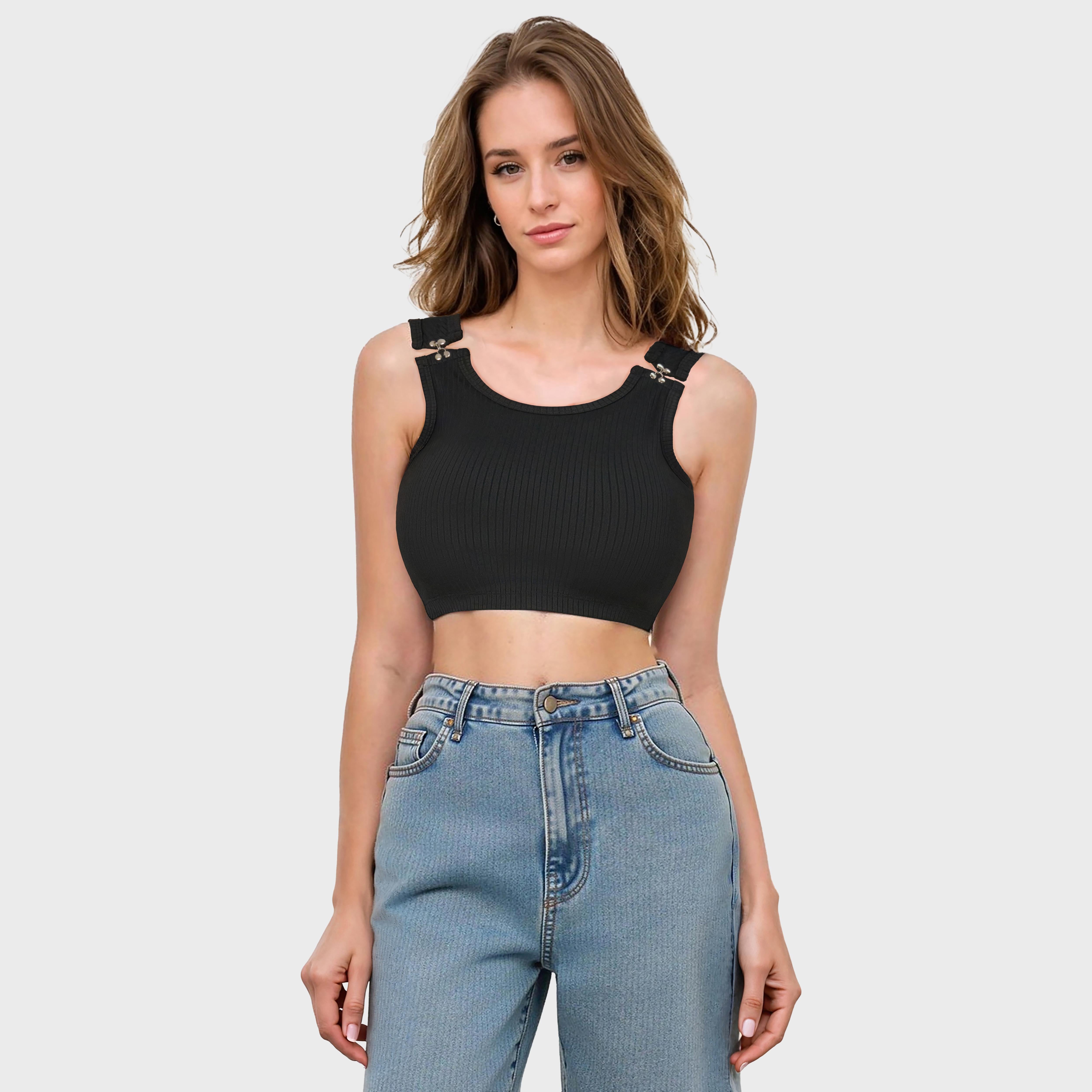 Women’s Ribbed Crew Neck Vest – Slim Fit Cotton Camisole, Basic Sleeveless Layered Top