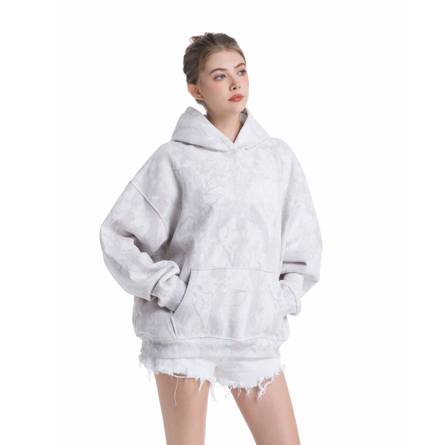Loose Fit Hooded Fleece Camouflage Sweatshirt