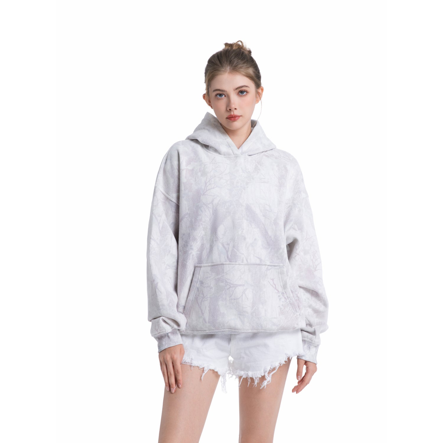 Loose Fit Hooded Fleece Camouflage Sweatshirt