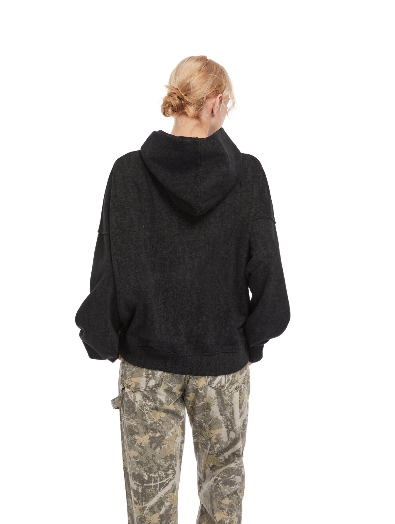 100% Combo Cotton French Terry Zipper Hoodie Cardigan with Low-Key Leopard Print & Spray PP Effect