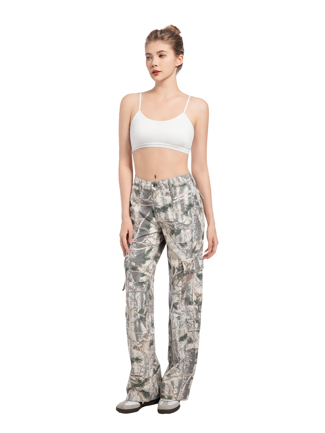 Women’s Loose Camo Pants – Mid/Low Rise Wide-Leg Style, Available in Regular & Plus Sizes