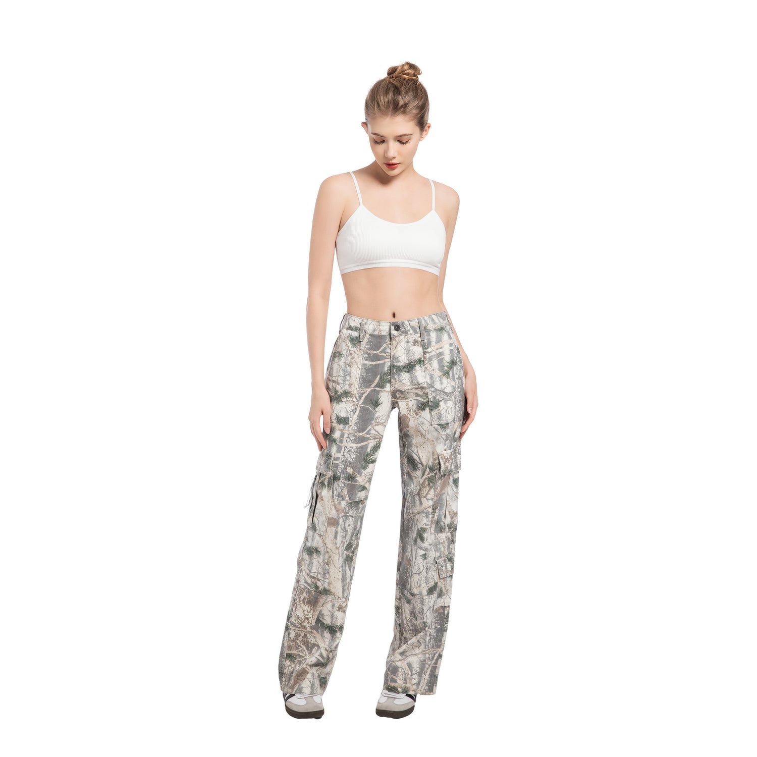 Pine Needle Camouflage Cargo Pants Multi-Pocket Design Comfort Casual Pants
