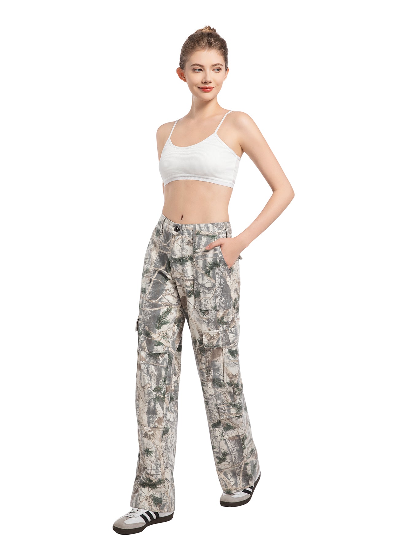 Women’s Loose Camo Pants – Mid/Low Rise Wide-Leg Style, Available in Regular & Plus Sizes