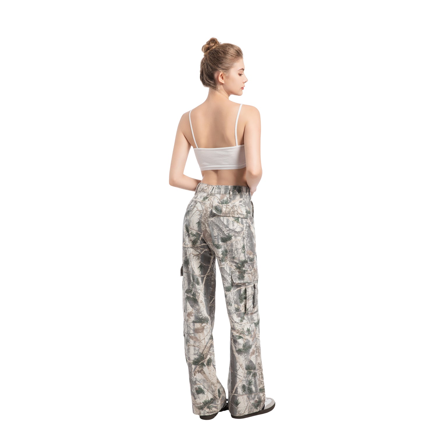 Pine Needle Camouflage Cargo Pants Multi-Pocket Design Comfort Casual Pants