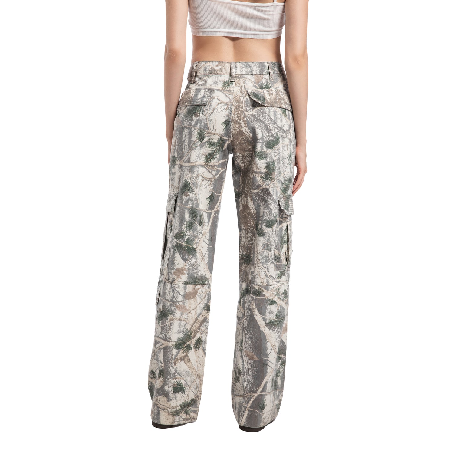 Pine Needle Camouflage Cargo Pants Multi-Pocket Design Comfort Casual Pants