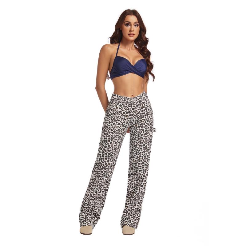 PinkyMoor Pink Leopard Print Jeans Wide Leg Pants Womenswear Trouser cheetah  print