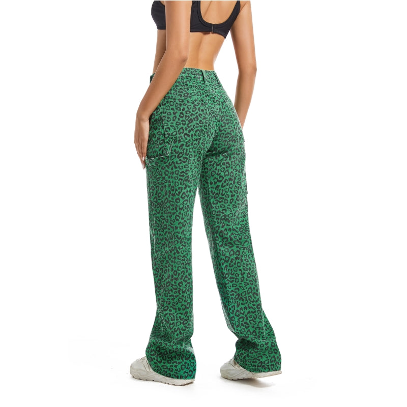 Colorful Relaxed Leopard Print Mid-Rise Straight Leg Pants