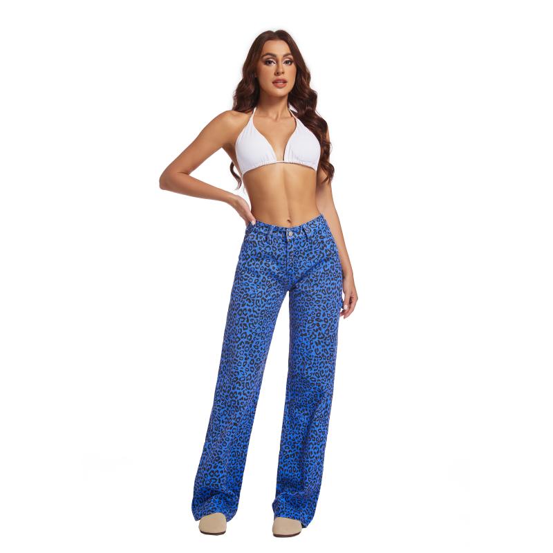 Women’s Leopard Print Wide-Leg Pants – Casual Mid-Low Waist Straight Fit, Comfortable Daily Wear
