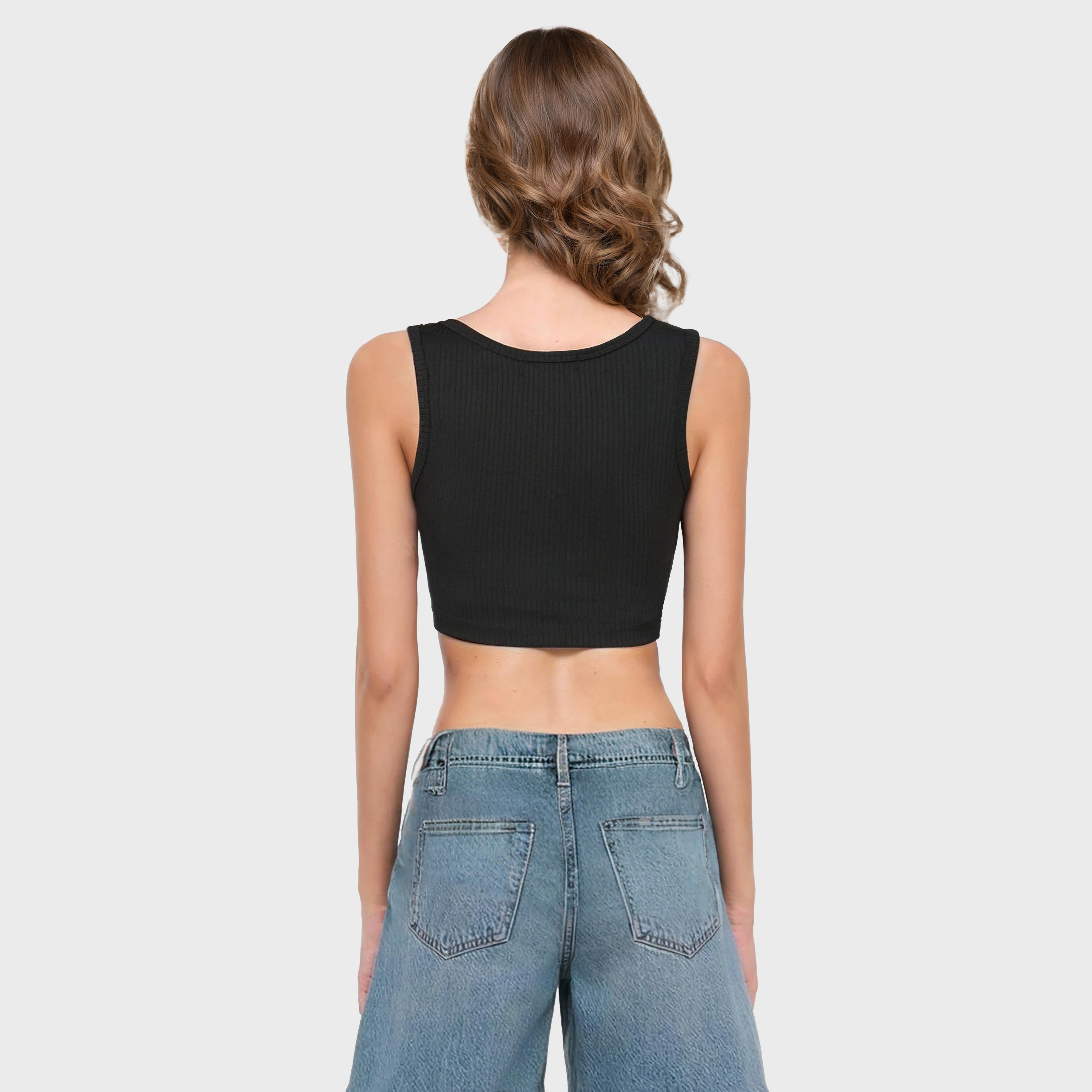 Women’s Ribbed Crew Neck Vest – Slim Fit Cotton Camisole, Basic Sleeveless Layered Top