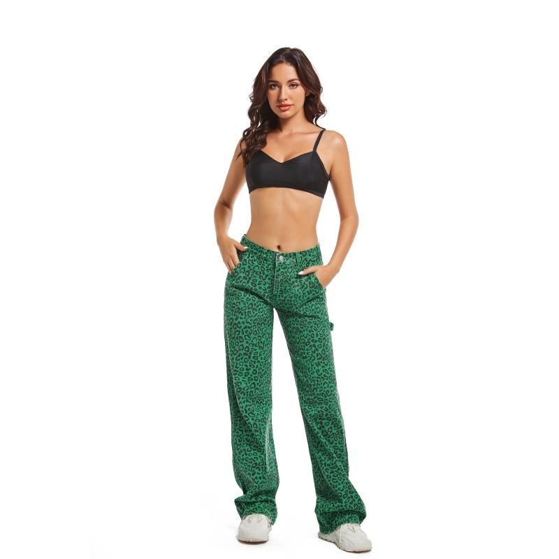 Women’s Leopard Wide-Leg Pants – Trendy Mid-Low Rise Straight Fit, All Sizes Available