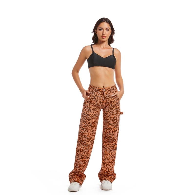 Colorful Relaxed Leopard Print Mid-Rise Straight Leg Pants